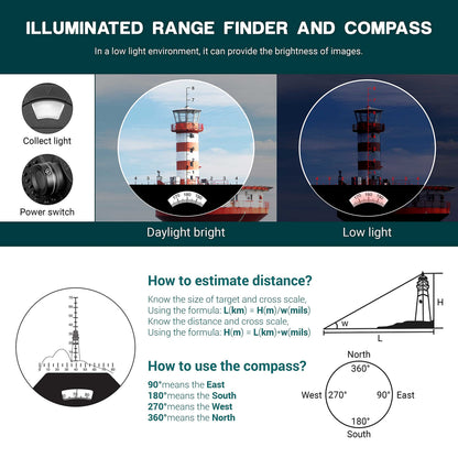 ESSLNB 10X50 Marine Binoculars with Illuminated Rangefinder, Compass, IPX7 Waterproof, BAK4 Prisms, for Navigation, Hunting, Includes Strap and Carrying Bag