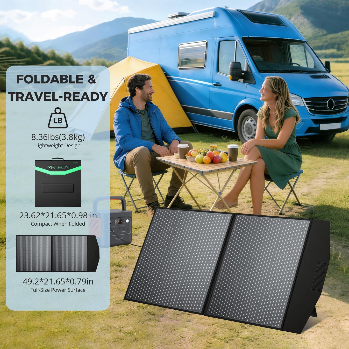 MIKOBOX 100W Portable Foldable Solar Panel Kit with 12V Controller and USB, 18V High Efficiency Solar Pane Monocrystalline Charger for Power Stations, RV Camping Emergency Use