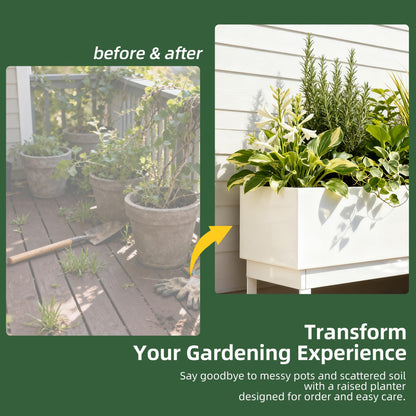 Worth Set of 2 Raised Metal Planter Box with Legs, Large & Small Galvanized Steel Elevated Garden Beds with Drainage Hole & Plug for Vegetables, Flowers & Herbs, Indoor & Outdoor Use - Glossy White