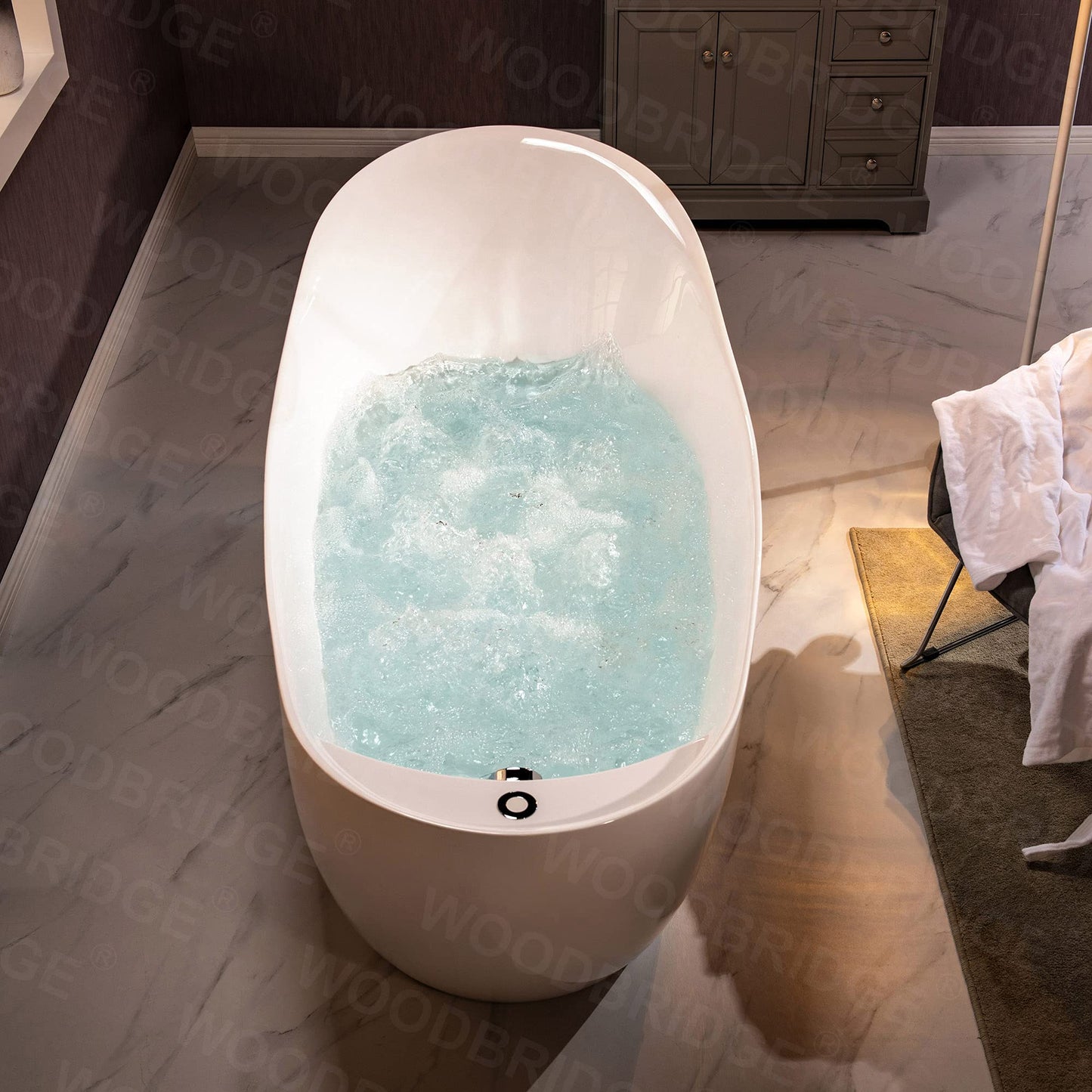 WOODBRIDGE 67" Acrylic Freestanding Bathtub Contemporary Soaking Chrome Overflow and Drain,White Air Bubble Tub