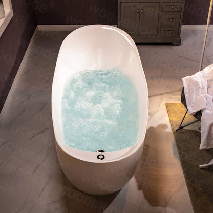 WOODBRIDGE 67" Acrylic Freestanding Bathtub Contemporary Soaking Chrome Overflow and Drain,White Air Bubble Tub