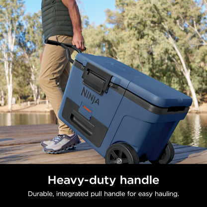 Ninja | Cooler | FrostVault 45QT Cooler with Wheels | Insulated with Temp Dry Storage Drawer | Keeps Ice Cold for Days | for the Beach, Camping, Picnics & More | Lakeshore Blue | FB245BL