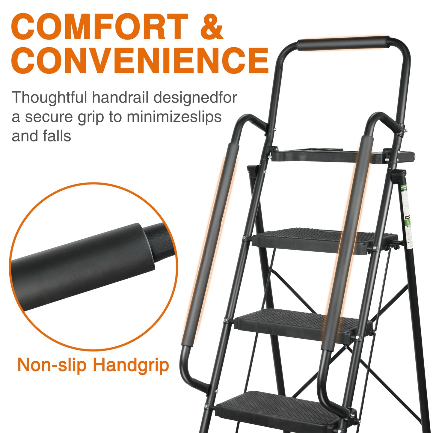 Arbusb Step Ladder, Folding Step Stool with Wide Anti-Slip Pedals, Sturdy Steel Ladder with Handrail, Space-Saving, Portable for Home & Adults, 5 Step Ladder