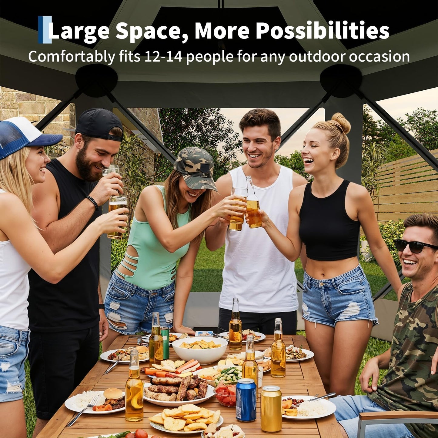 GarveeLife 13x13FT 6-Sided Pop Up Gazebo Tent，One-Push Setup Canopy Tent with Removable Canopy Top & Wind Cloths, Outdoor shelter for Camping, Backyard Parties, Outdoor Events - Grey