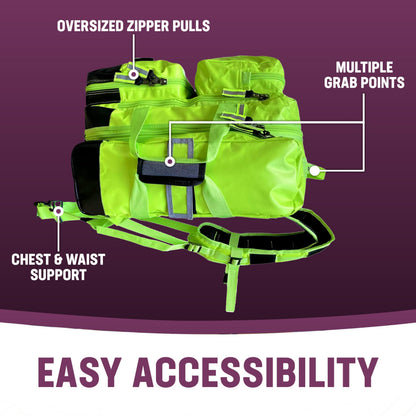 Kemp USA Ultimate EMS Backpack Neon Green Emergency Response Medical Bag Fluid Resistant Tarpaulin EMT Storage Fits BLS ALS Equipment D Tank Oxygen Cylinder Professional Field Use