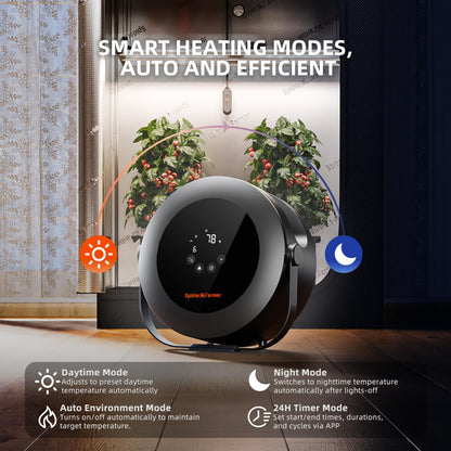 Spider Farmer Grow Tent Heater,530W Portable Heater with Smart Temperature Control,24H Timer,10-Level PTC Heating & Extension Hose for Plant Rooms,Greenhouse, and Grow Tents
