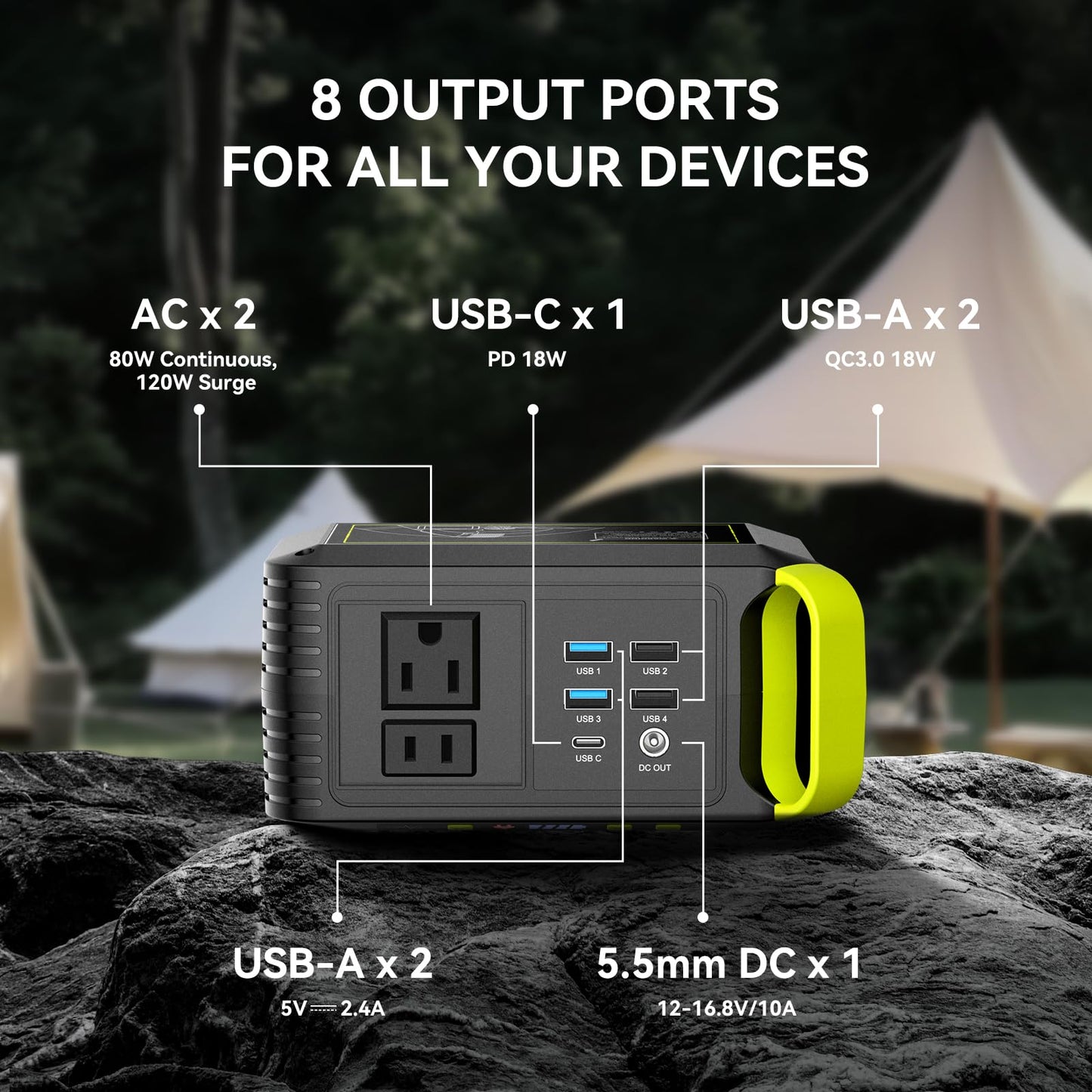 MARBERO 88.8Wh Solar Generator with 21W Solar Panel Included Portable Power Station 80W 110V 120W Max for Camping Outdoor Hiking Fishing Emergency