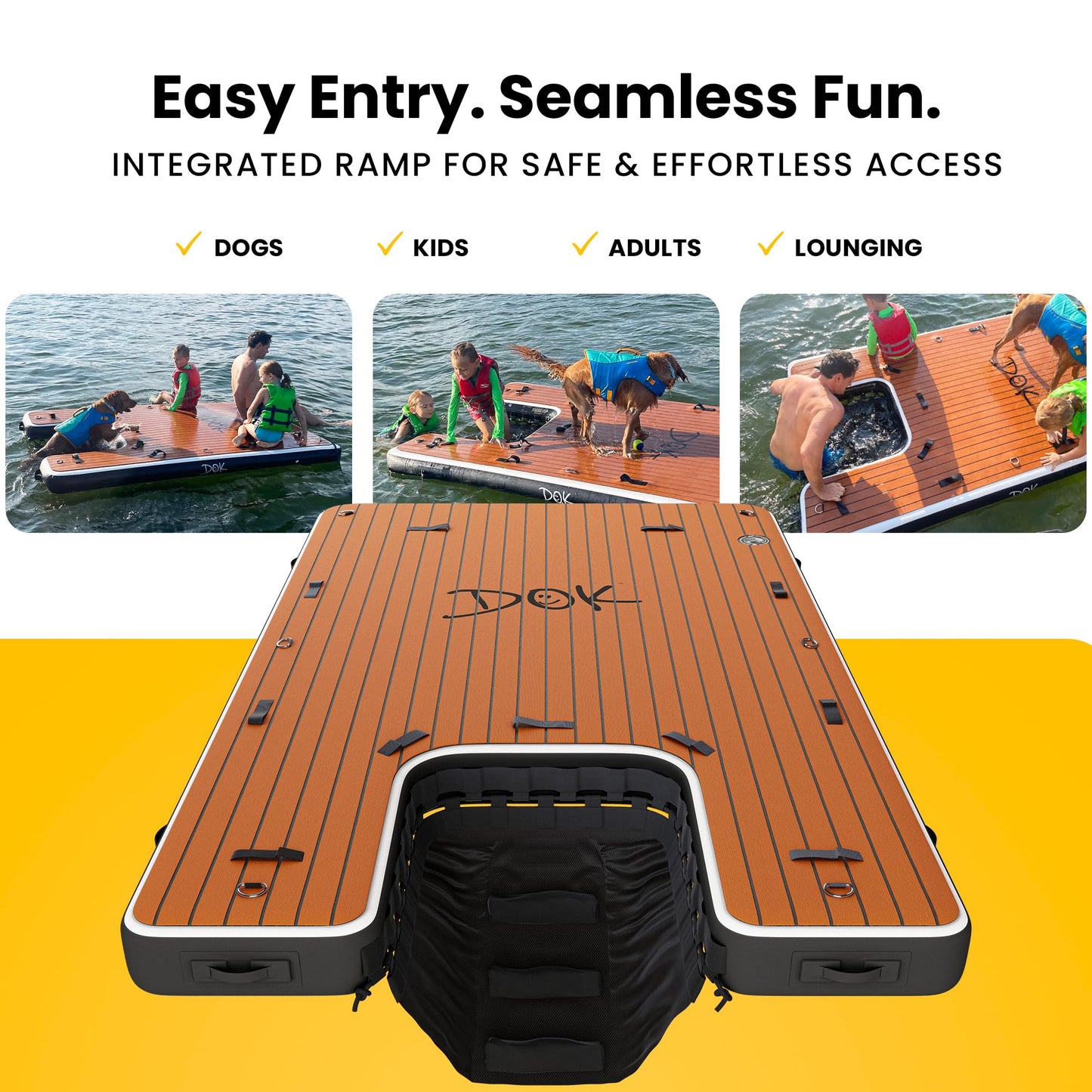 DOK Party-DOK Inflatable Dock Platform: Safe & Easy Water Access; Floating Non-Slip EVA Foam with Water Ramp for Pool, Dock, & Lake | Military Grade & High Visibility