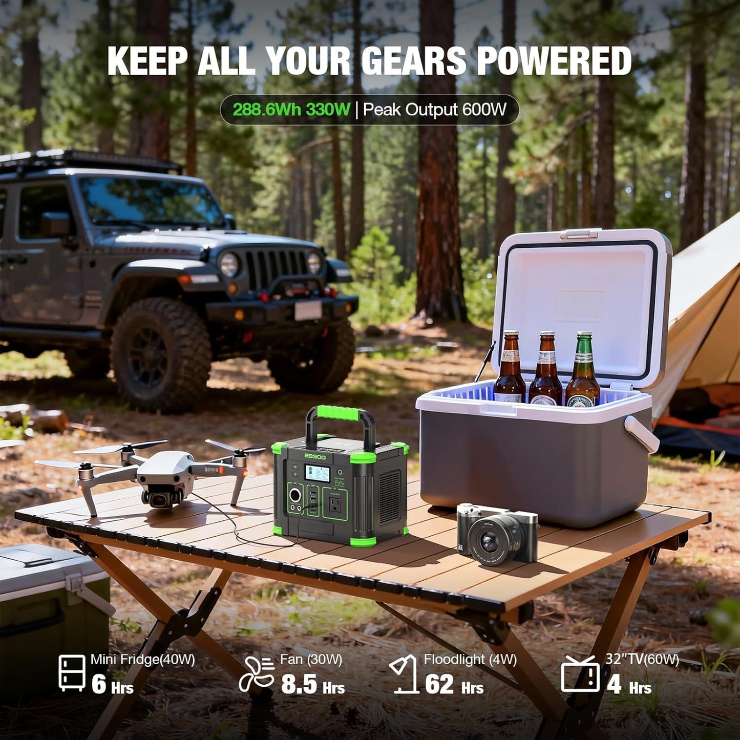 Portable Power Station 330W Solar Generator 288.6Wh, 60W USB-C PD Fast Charging, Pure Sine Wave AC Outlet, 5W Wireless Charger, LED for RV Camping, CPAP Emergency Backup & Off-Grid Living (Peak 600W)