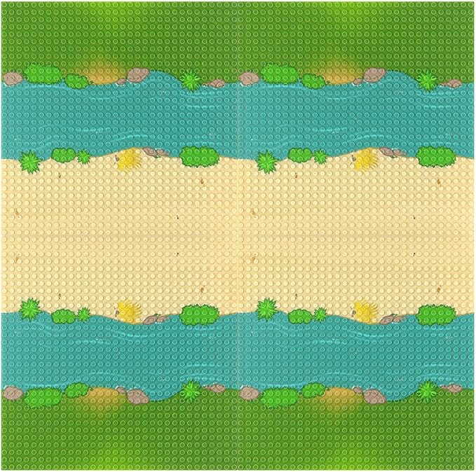 Feleph Classic Baseplate with River and Grassland Pattern 10 x 10 Inches Base Plates for Building Blocks Mat Compatible with Major Brands (Straight 4 Pieces)