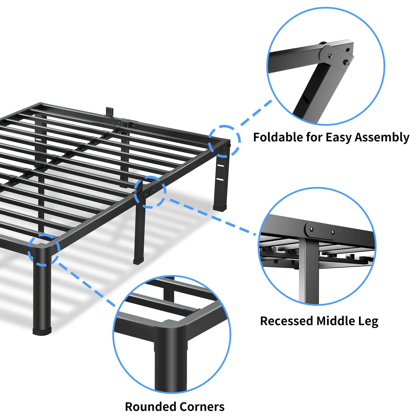VIPSHOW 18 Inch King Size Bed Frame, 3500Lbs Heavy Duty Metal Platform with Round Corner Legs Mattress Slide Stopper, Steel Slat Support No Box Spring Needed, Noise Free, Non-Slip, Easy Assembly