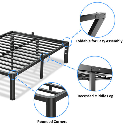 VIPSHOW 18 Inch King Size Bed Frame, 3500Lbs Heavy Duty Metal Platform with Round Corner Legs Mattress Slide Stopper, Steel Slat Support No Box Spring Needed, Noise Free, Non-Slip, Easy Assembly