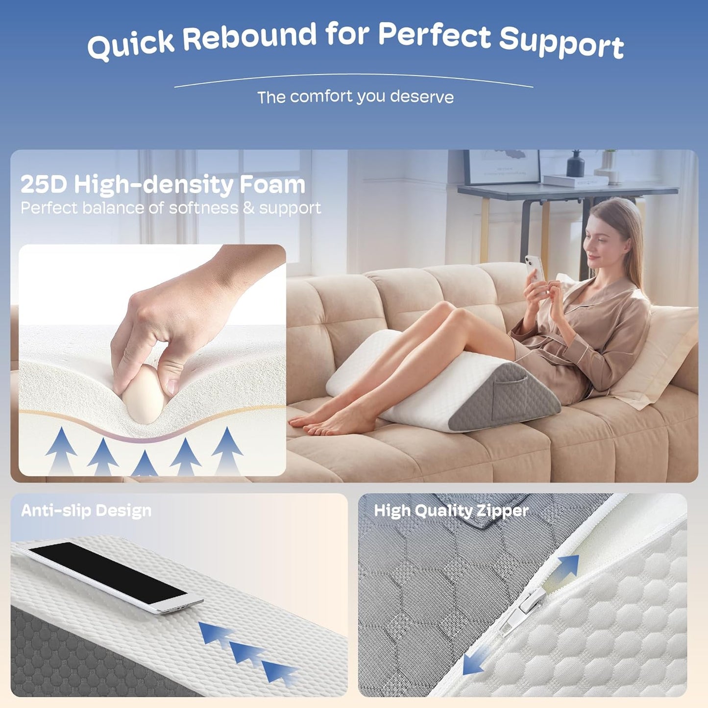Simpledad Triangle Wedge Pillow - Cooling Memory Foam for Acid Reflux & Back Pain Relief | Ideal for Sleeping & Support