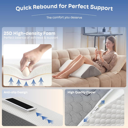 Simpledad Triangle Wedge Pillow - Cooling Memory Foam for Acid Reflux & Back Pain Relief | Ideal for Sleeping & Support
