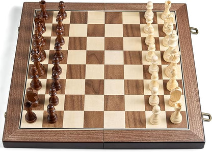 AMEROUS 17'' Magnetic Wooden Chess Set for Adults Kids - with Folding Board Gift Package Pieces Storage Slots Handmade PiecesChess Board Game Set for Tournament Professional Beginner
