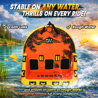 IWIQI Heavy-Duty Towable Tube for Boating, Boat Tubes with 840D Nylon Cover, Inflatable Water Sport Towables with Front Back Tow Points, Super Sofa Design,Maple Leaf 3 Rider