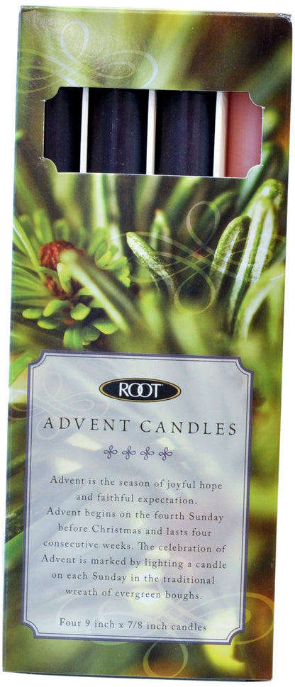Root Candles Unscented Dripless Beeswax Enhanced Advent Boxed Candle Set, 4-Count, Purple/Pink