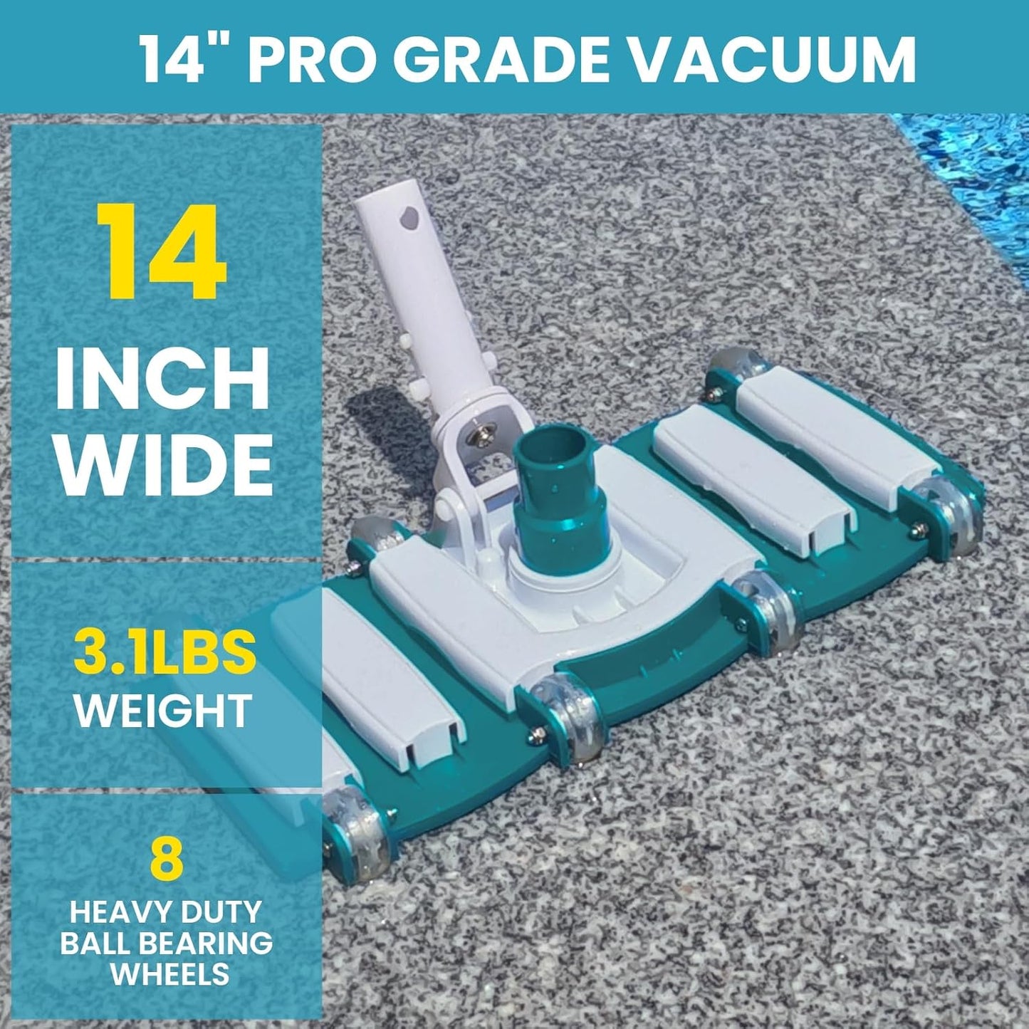 POOLWHALE Swimming Pool Vacuum Hose - 1.5-Inch x 30-Feet with Weighted Handle & Wheels for Easy Use