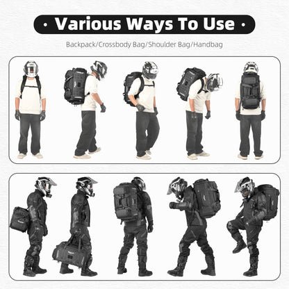 abamita Motorcycle Tail Bag Expandable 50-70L Travel Luggage with Rain Cover Backpack & Molle System-Black