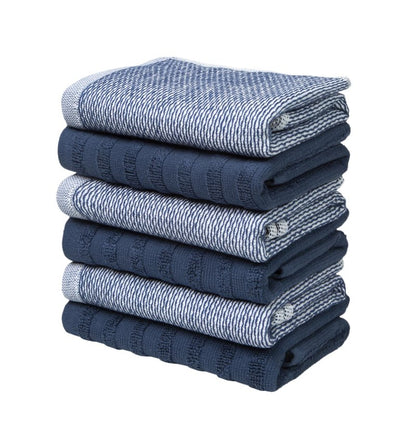 Premium Kitchen Towels (20”x 28”, 6 Pack) | Yarn Dyed Flat Woven Stripe Kitchen Towel Set| 238 GSM | Highly Absorbent with Hanging Loop | Blue