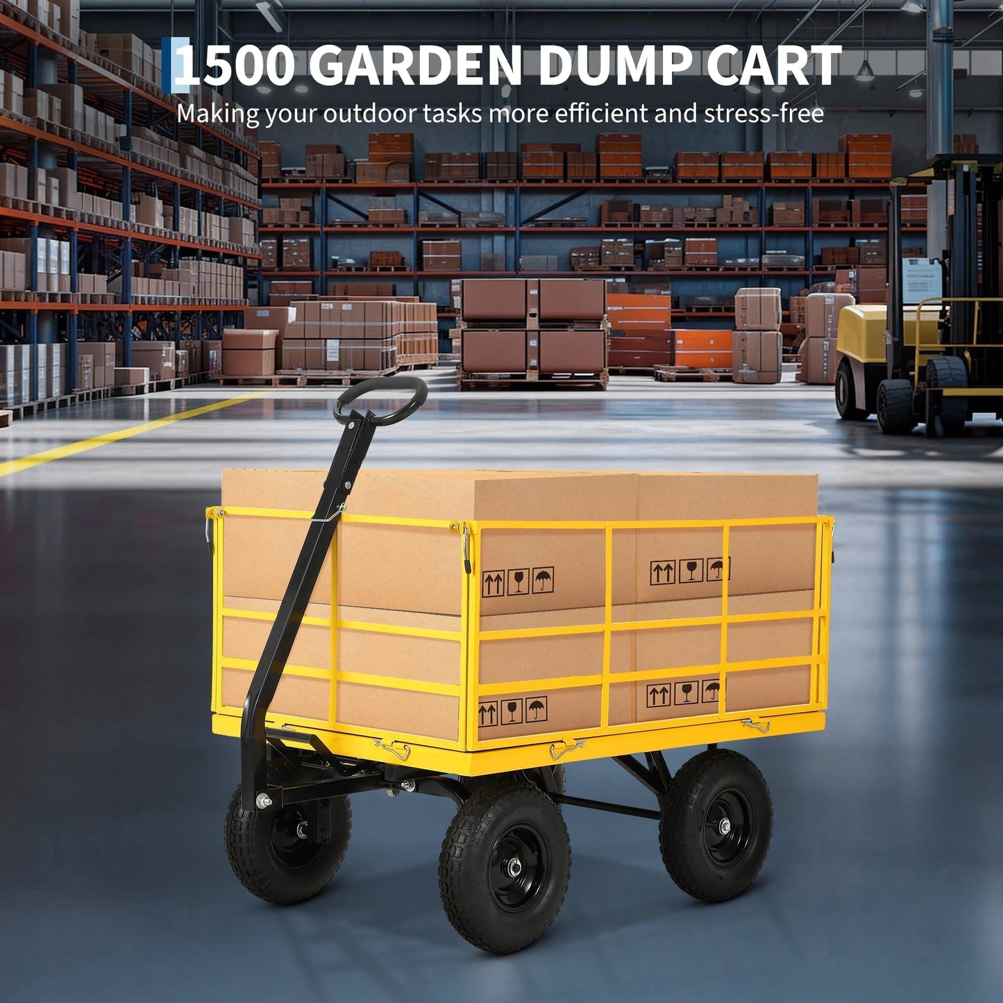 1500 LB Garden Wagon Cart with 13 in All Terrain Tires, 3-in-1 Yard Wagon Cart with Removable Side Panels, Heavy Duty Outdoor Metal Utility Wagon Yard Trailer for Outdoor Lawn, Yard, Backyard