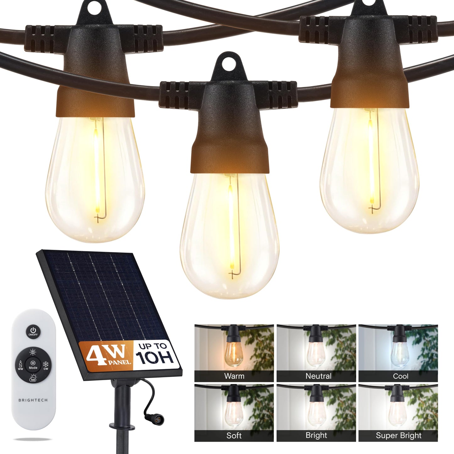 Brightech Bundle Ambience 48Ft Pro Solar String Lights + Portobello Cordless LED Touch Table Lamp