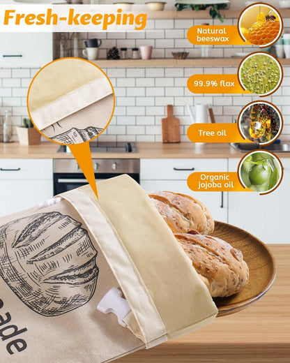 Beeswax Bread Bags by [Brand Name] - Reusable Organic Linen for Sourdough | 17 x 12.6 Inches, Freezer-Friendly
