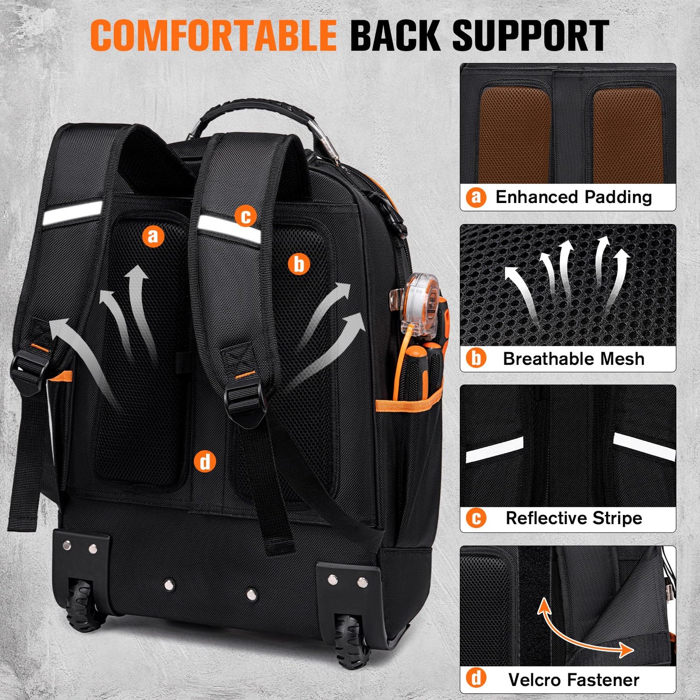 2-In-1 Rolling Tool Backpack Heavy Duty, 47 Pockets Rolling Tool Bag with Wheels, Tool Bag Backpack with Retractable Handle, 1680D, Backpack for Tools HVAC Electrician Construction Worker Mechanic