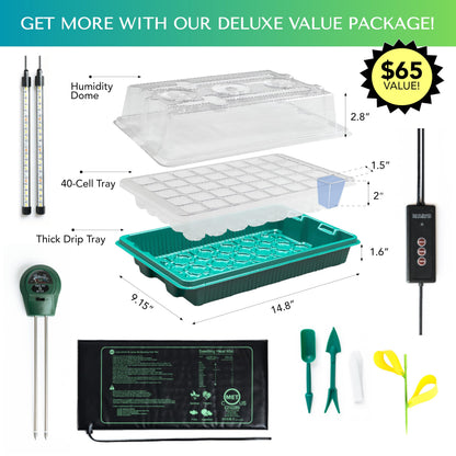 GROWFRIEND Seed Starter Kit with Grow Lights & Heat Mat – 40-Cell Seed Starter Tray, Humidity Dome, Soil Moisture Meter & Sticky Gnat Traps – Indoor Greenhouse & Plant Propagation Station