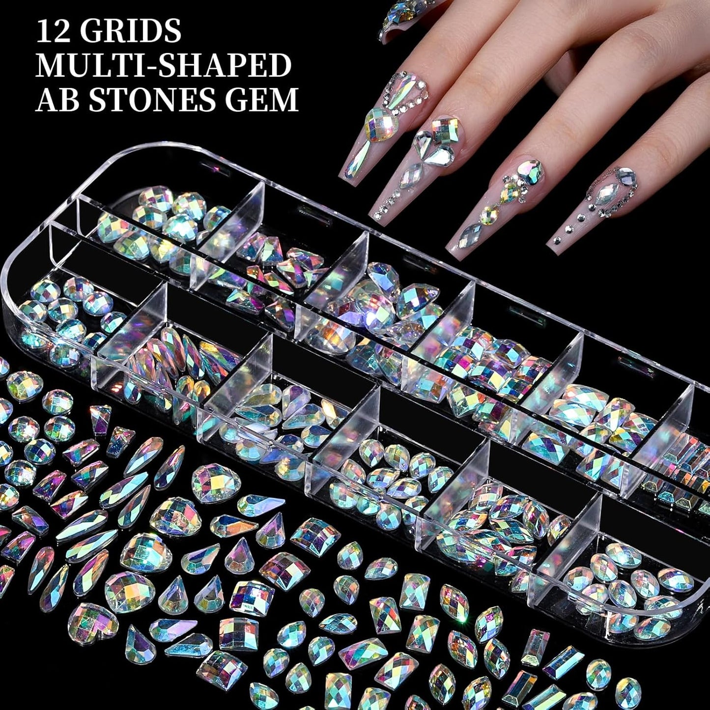 FANDAMEI Nail Charms, Nail Rhinestones Kit with 8 Boxes of Nail Gems, 3D Charms for Nails, Colorful Clear Flatback Rhinestones, Multi Shape Pearls Jewels Crystals for Craft