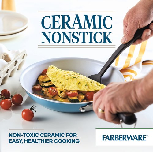Farberware EcoAdvantage Ceramic Nonstick Cookware/Pots and Pans Set, 13 Piece, Aqua
