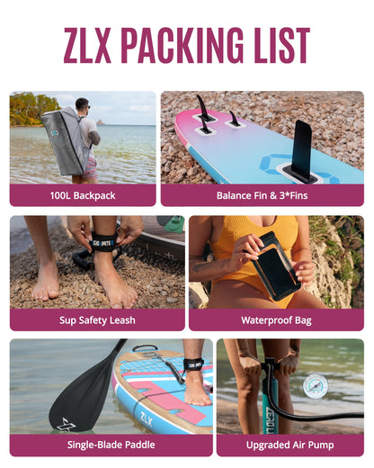 ZLX 11'6"x35" Ultra Wide Inflatable Stand Up Paddle Board | Stable Non-Slip Deck Pad, Unique Fin System, Premium SUP Accessories & Backpack - Upgraded Pump for Adults, All Skill Levels