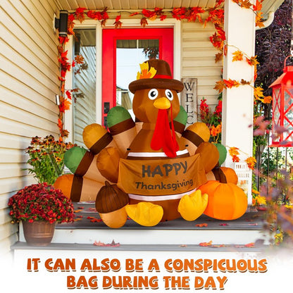Loninak 6 Ft Thanksgiving Inflatable Decoration, Happy Thanksgiving Turkey Built-in LED Lights, Outdoor Blow Up Yard Fun Decor, for 2025 Halloween Lawn Decor