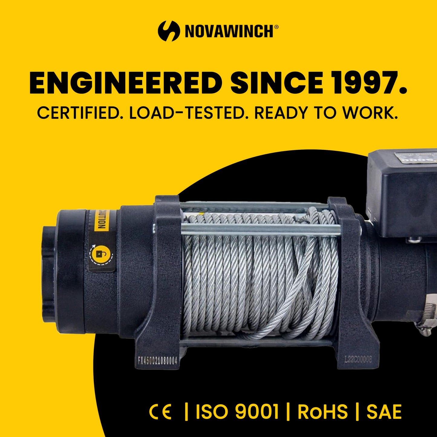 Novawinch Flex 5000 lb Trailer Winch 12V Electric - IP68 Sealed Planetary Gearbox, Wire Rope, Auto Load-Holding Brake, Waterproof Remote - Flatbed, Boat Trailer, Equipment Hauler, Car Hauler, SAE