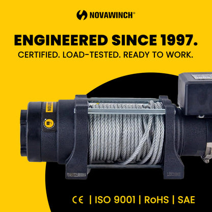 Novawinch Flex 5000 lb Trailer Winch 12V Electric - IP68 Sealed Planetary Gearbox, Wire Rope, Auto Load-Holding Brake, Waterproof Remote - Flatbed, Boat Trailer, Equipment Hauler, Car Hauler, SAE