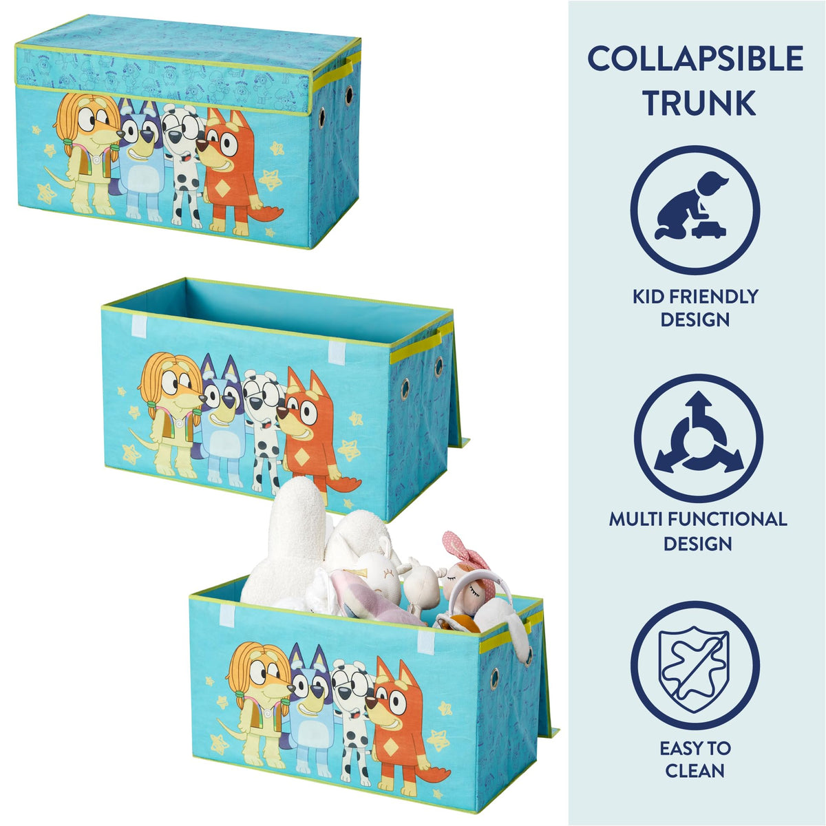 Bluey 4 Piece Storage Solution Set with Pop Up Hamper, Collapsible Storage Trunk and 2 Nestable Storage Bins