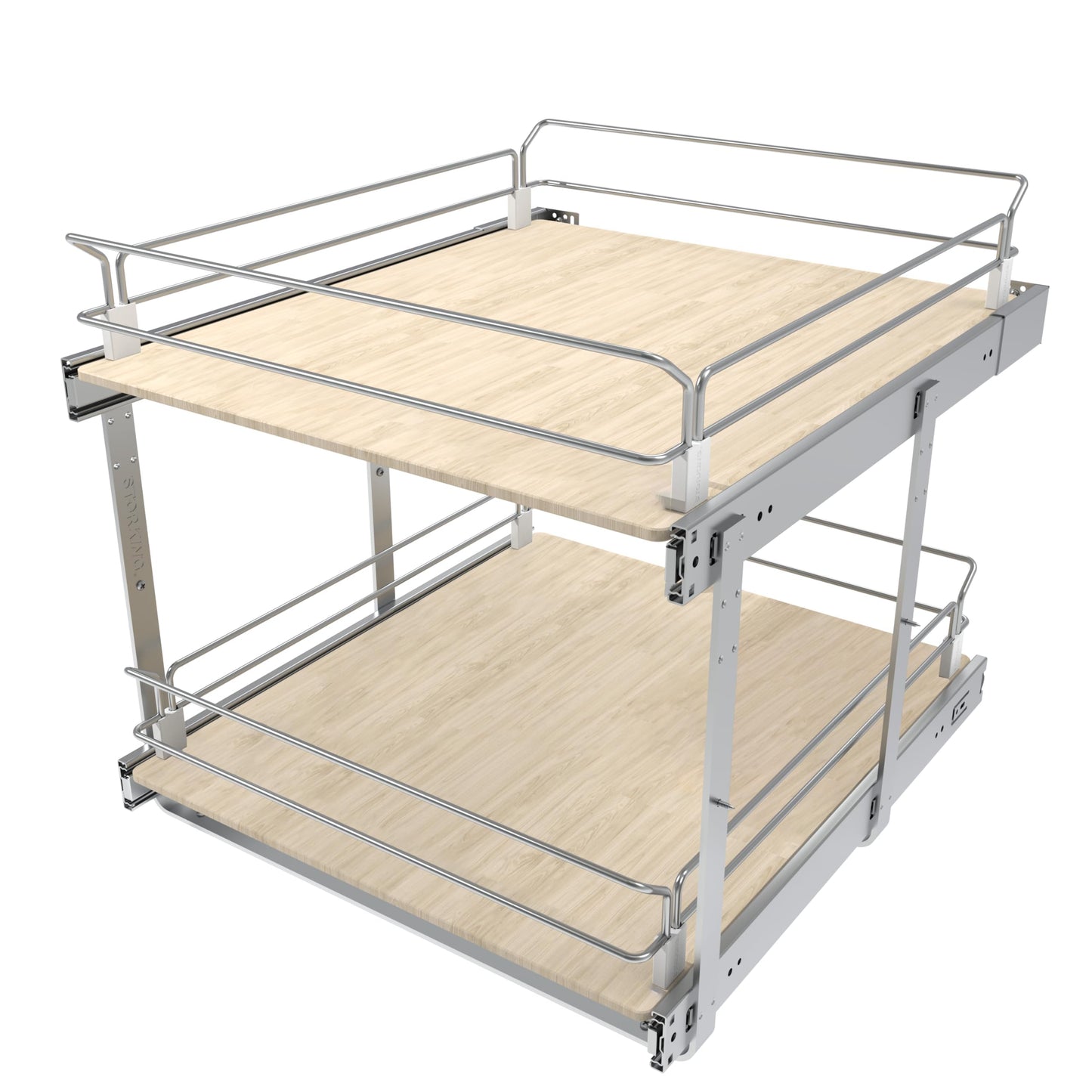 2 Tier Pull Out Cabinet Organizer 20" W X 22" D, Slide Out Drawers For Kitchen Cabinets, Pull Out Drawers For Cabinets Capacity Heavy Duty Caddy, Cabinet Pullout Shelves Wood Chrome, Pantry Storage