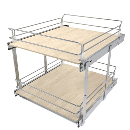 2 Tier Pull Out Cabinet Organizer 20" W X 22" D, Slide Out Drawers For Kitchen Cabinets, Pull Out Drawers For Cabinets Capacity Heavy Duty Caddy, Cabinet Pullout Shelves Wood Chrome, Pantry Storage