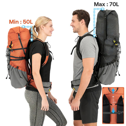 Night Cat Internal-frame Hiking Backpcack: 50L / 60L / 70L Roll Top Lightweight Travel Backpack with Rain Cover for Men Women Hiking Camping Backpacking Black