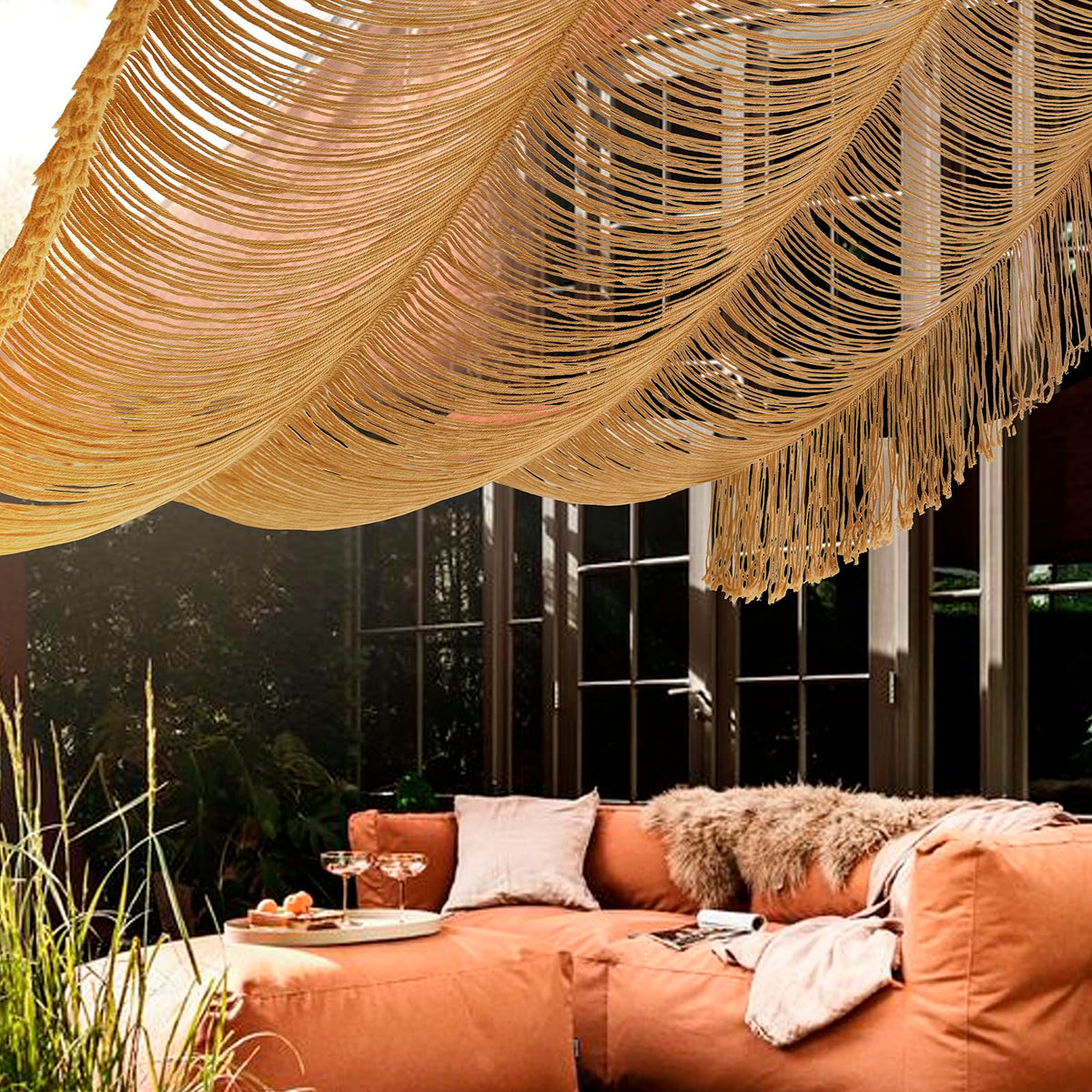 Macrame Curtain Boho Curtain Doorway Window Wall Decor Fiber Yarn Art Handwoven Wall Hanging Art Craftsmanship Home Door Bedroom Wedding Backdrop Arch,Closet Room Divider 59" W x 75" H (1 Panel,Khaki)