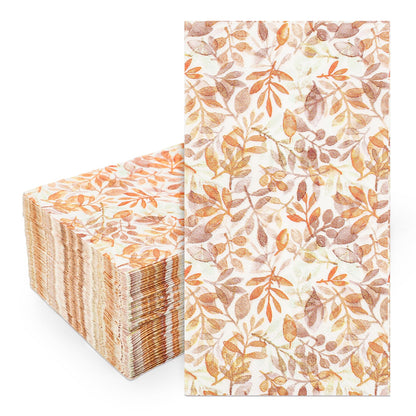 Whaline 80Pcs Fall Leaves Guest Napkins Orange Autumn Leaves Disposable Dinner Hand Towel Paper Napkins for Bathroom Thanksgiving Party Table Supplies