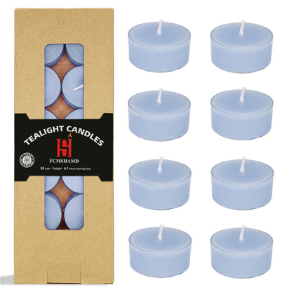 Blue Tea Lights Set of 24, Handmade Tealight Candles with Bluebell Scent, Long Burning Tea Candles, Tealights for Wedding Party Home Spa Decor Gift