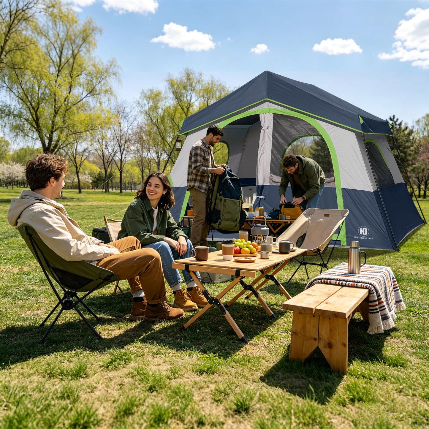 HG 8 Person Camping Tent - Portable Cabin Tent for Camp, Windproof Fabric Easy Set Up Family Tent Outdoor for Hiking, Backpacking, Traveling (Dark Blue)