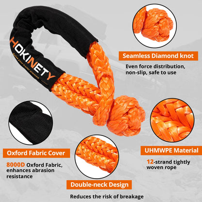 HOKINETY Kinetic Recovery Tow Rope: 1.26" x 30ft Snatch Strap with Soft Shackles Heavy Duty Offroad Towing Straps Kit for Trucks SUV UTV ATV Tractor Car Jeep - Black