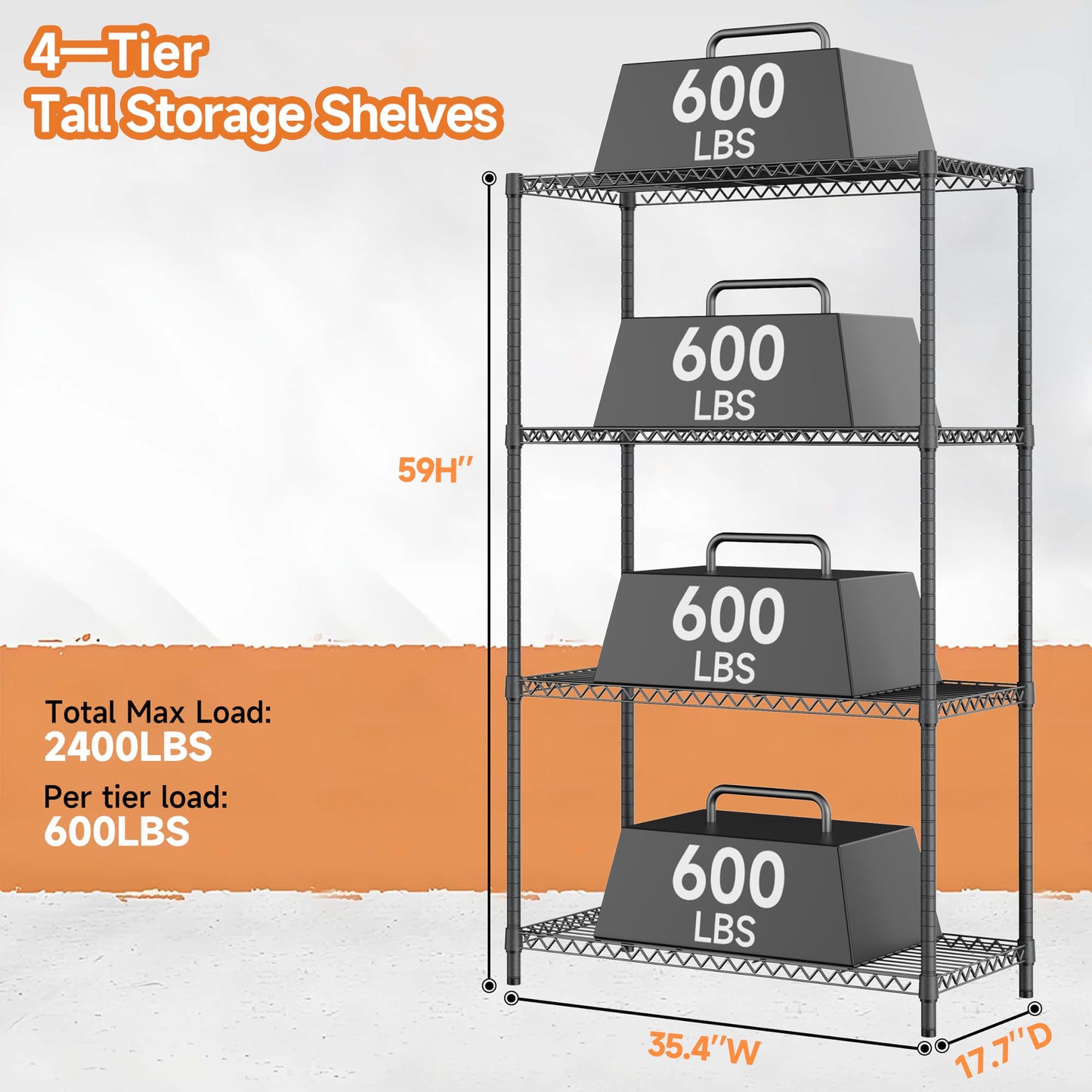 M MZG 2400LBS 35.5" W Standing Shelf Units Wire Rust-Proof Outdoor Storage Shelving 4-Tier Utility Shelving Unit for Garden Home,Kitchen,Office Dark Grey 17.7" D x 35.5" W x 59.4" H