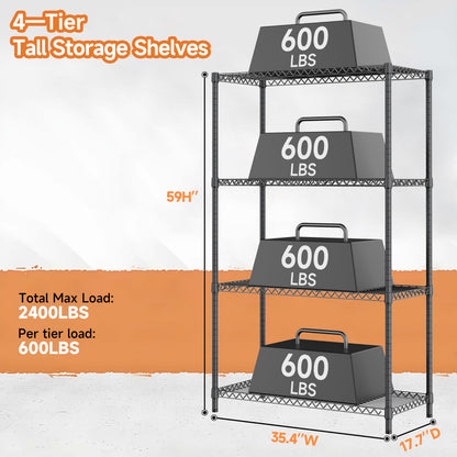 M MZG 2400LBS 35.5" W Standing Shelf Units Wire Rust-Proof Outdoor Storage Shelving 4-Tier Utility Shelving Unit for Garden Home,Kitchen,Office Dark Grey 17.7" D x 35.5" W x 59.4" H