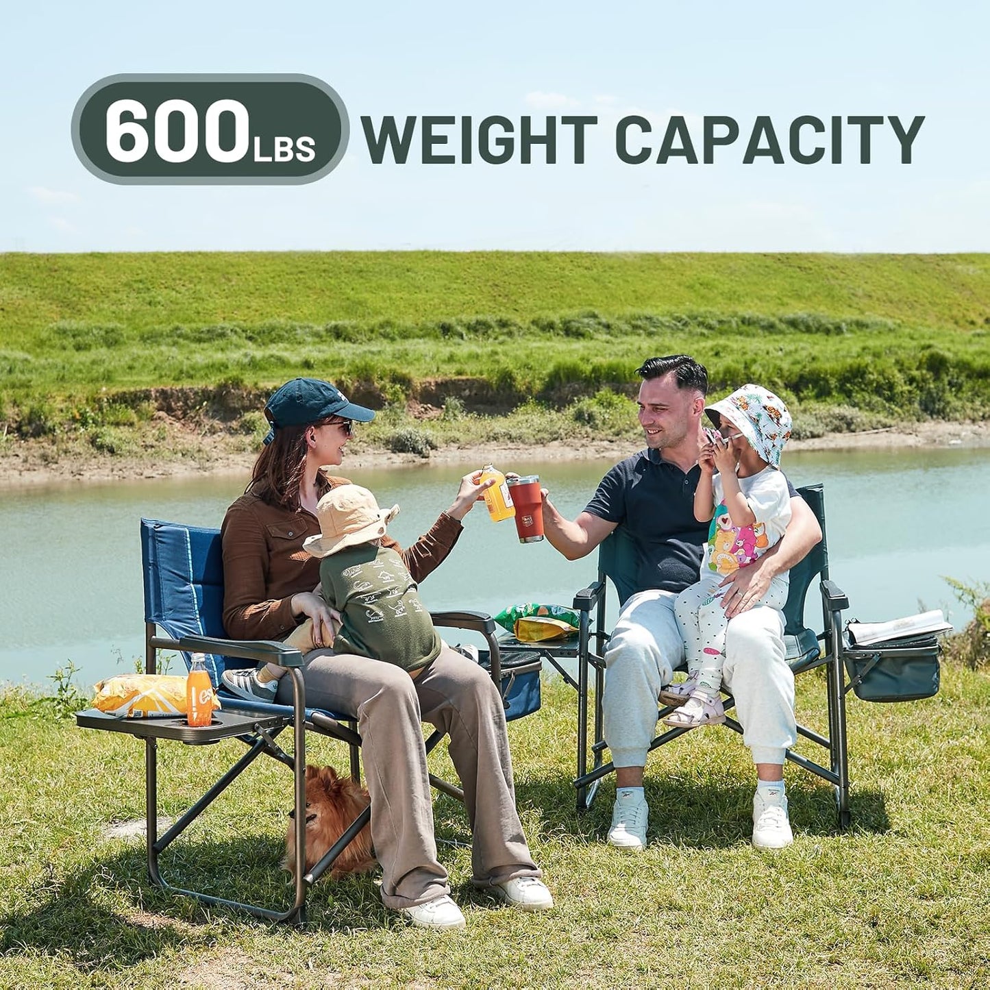 Timber Ridge XXL Oversized Directors Chair - Heavy Duty 600lbs Camping Chair with Cooler Bag & Table | Portable Grey Folding Chair for Tailgating & Outdoor Use