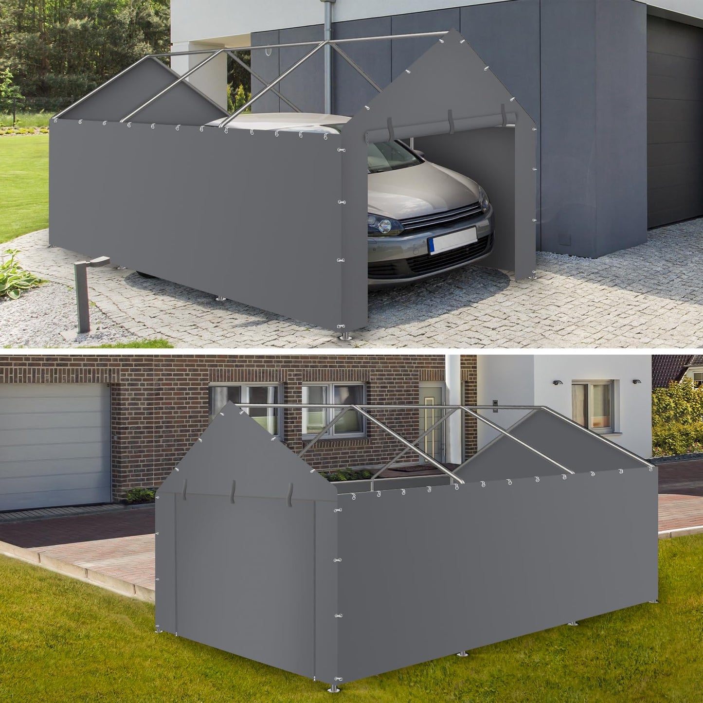 Carport Canopy Tent Sidewalls for 10x20x8.6FT Car Garage with Ball Bungees, Heavy Duty Portable Shelter Logic Replacement Covers (Frame is not Included) (Grey)