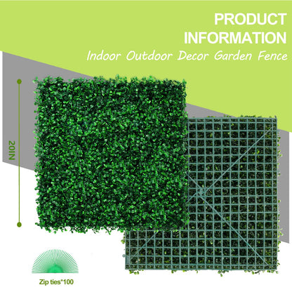 AOKIE 20"X20" Artificial Grass Wall, 24Pcs Boxwood Hedge Wall Panels UV-Anti Grass Backdrop Wall Decor, Greenery Privacy Hedge Screen for Indoor Outdoor Patio Balcony, Party Garden Fence Decor