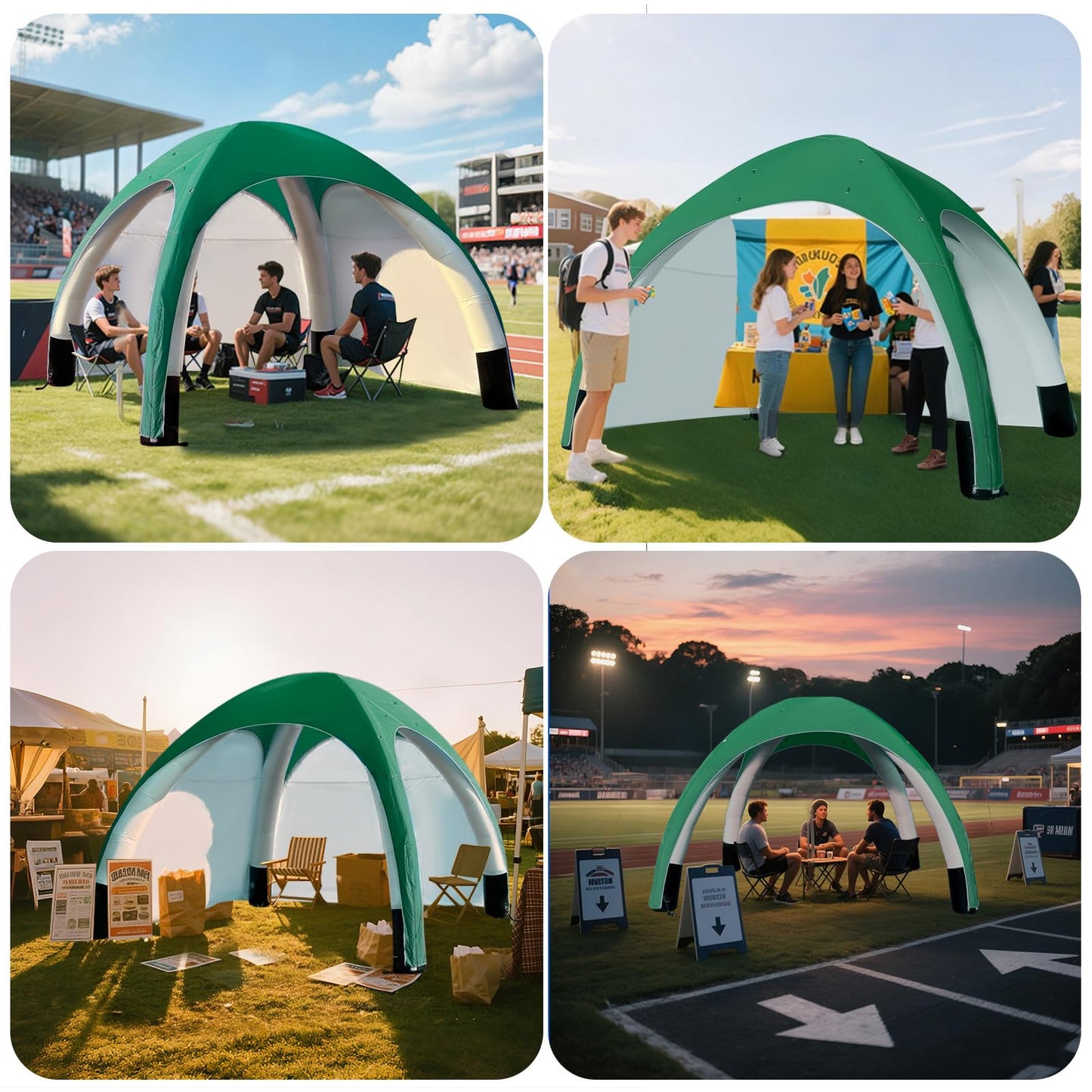 GR8FUN Inflatable Canopy Tent 10x10Ft Green, 2 Removable Sun Curtains & Air Pump Included, Portable Airtight Sun Shelter Canopy for Outdoor Events, Trade Shows and Promotions
